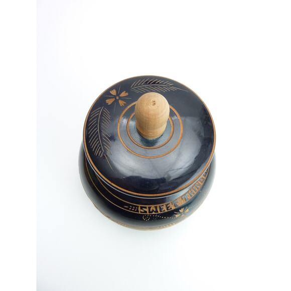 Vintage Hand Carved Etched Wood Round Lacquered Trinket Box with Lid Sweet Thing - Picture 2 of 5
